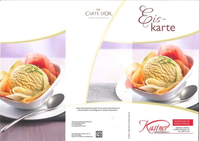 Auflistung der Eisangebote im Jahr 2026 des Gasthaus Kastner