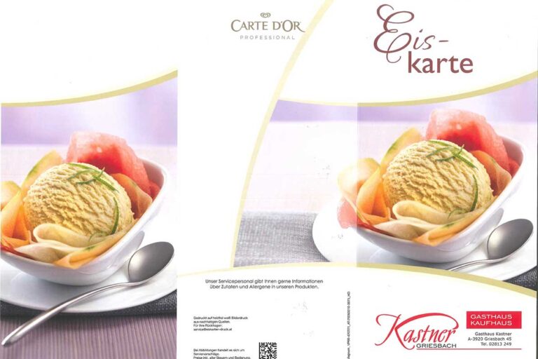 Auflistung der Eisangebote im Jahr 2026 des Gasthaus Kastner