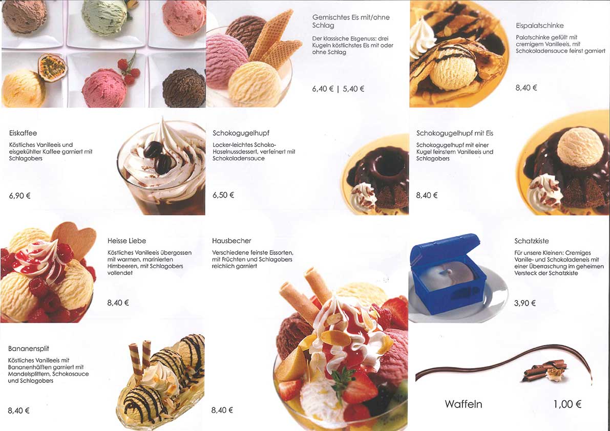 Auflistung der Eisangebote des Gasthaus Kastner im Jahr 2026